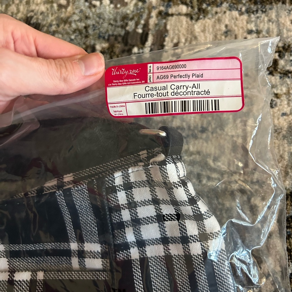 Thirty-One Black and White Plaid Tote